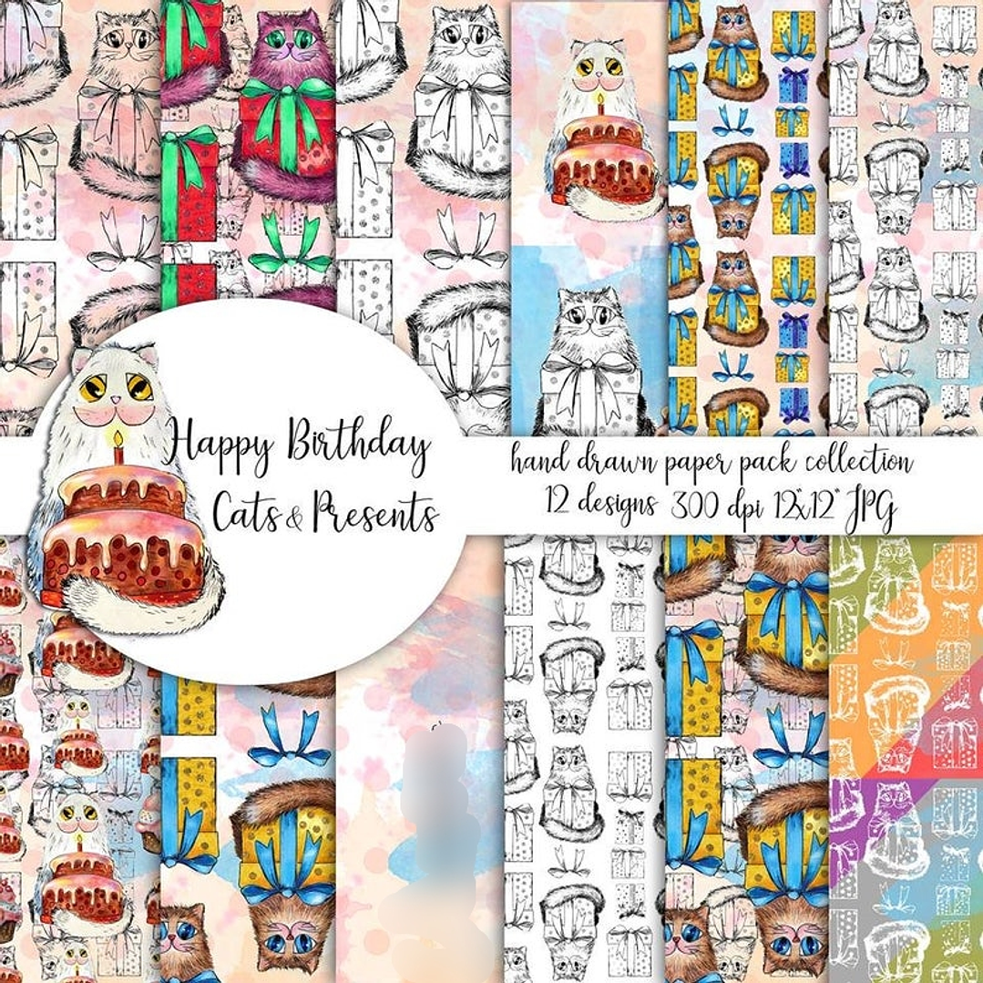 Kit Digital Papéis Aniversário do Gato  1