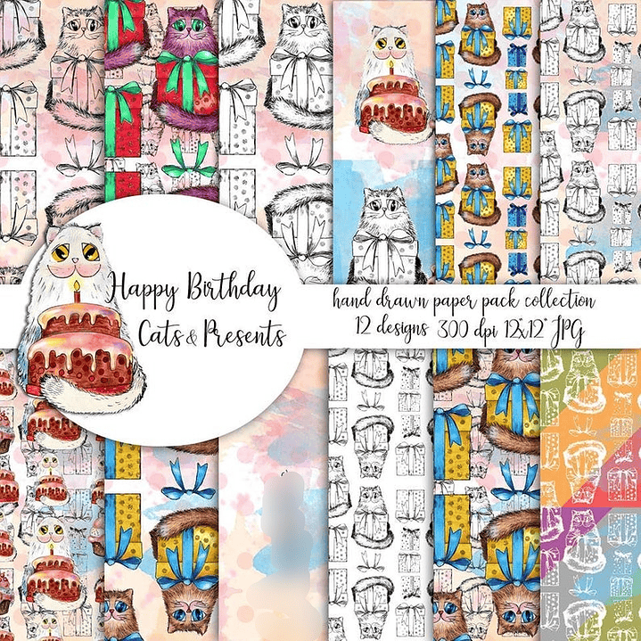 Kit Digital Papéis Aniversário do Gato  1
