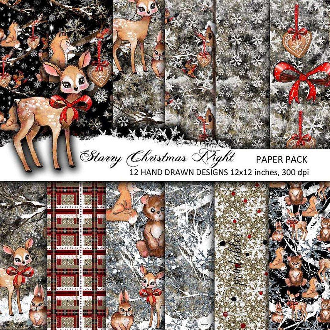 Kit Digital Papéis Noite Estrelada de Natal 1