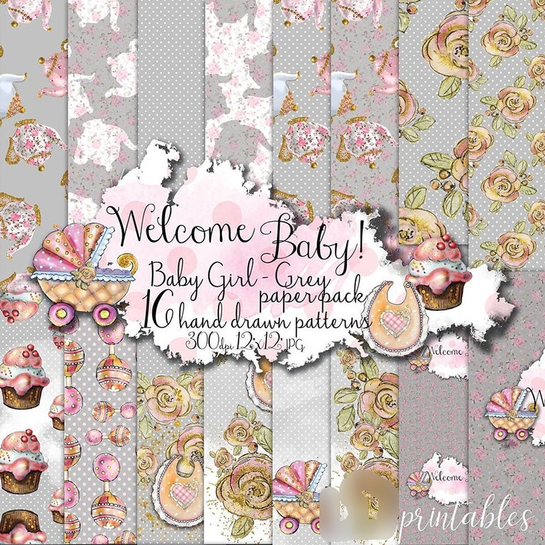 Kit Digital Papéis Bem-Vinda Bebê Menina  1