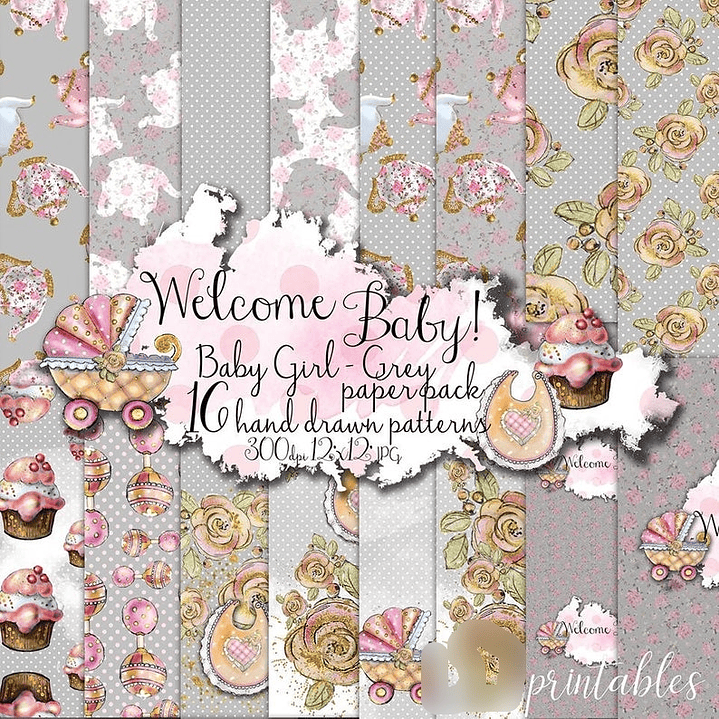 Kit Digital Papéis Bem-Vinda Bebê Menina  1