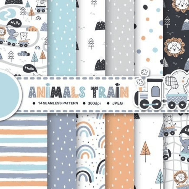 Kit Digital Papéis Animais no Trem 1