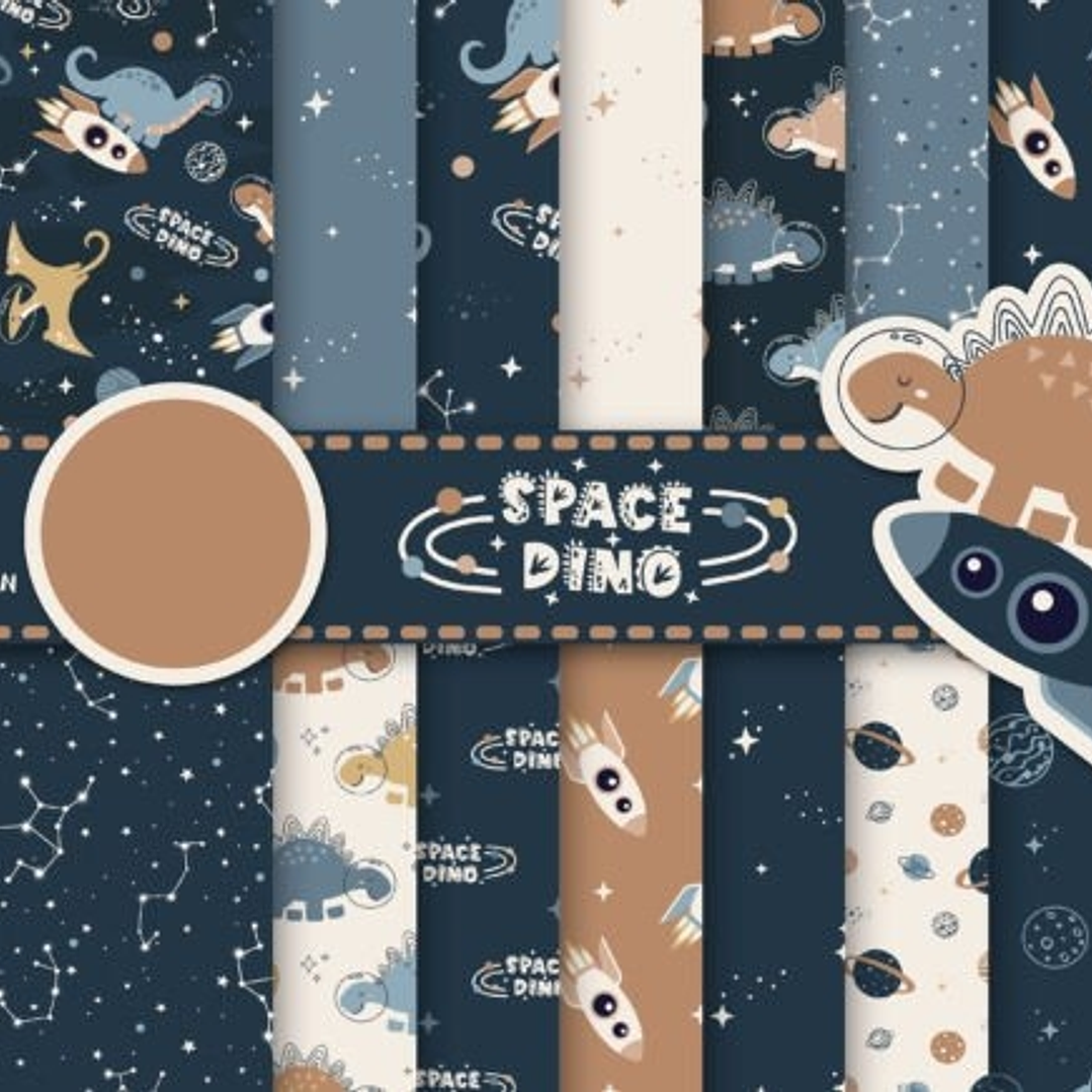 Kit Digital Papéis Dinossauro Astronauta  1