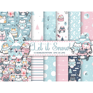 kit Digital Papéis Gatinhos Inverno 