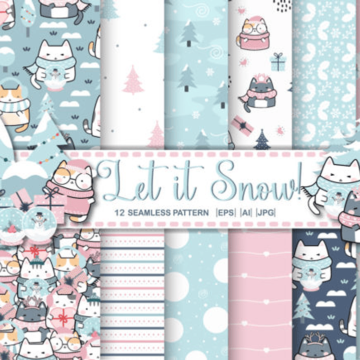 kit Digital Papéis Gatinhos Inverno  1