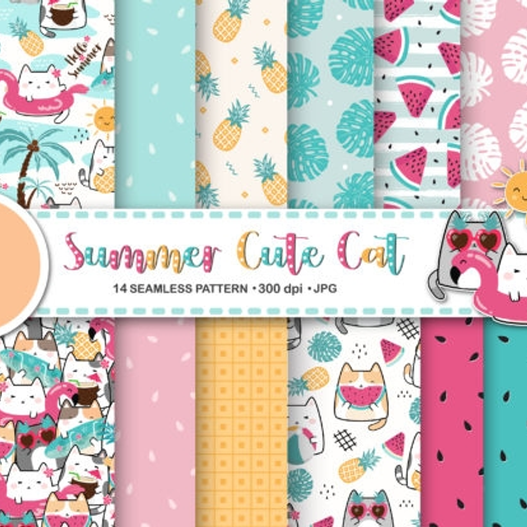 Kit Digital Papéis Gato Tropical  1