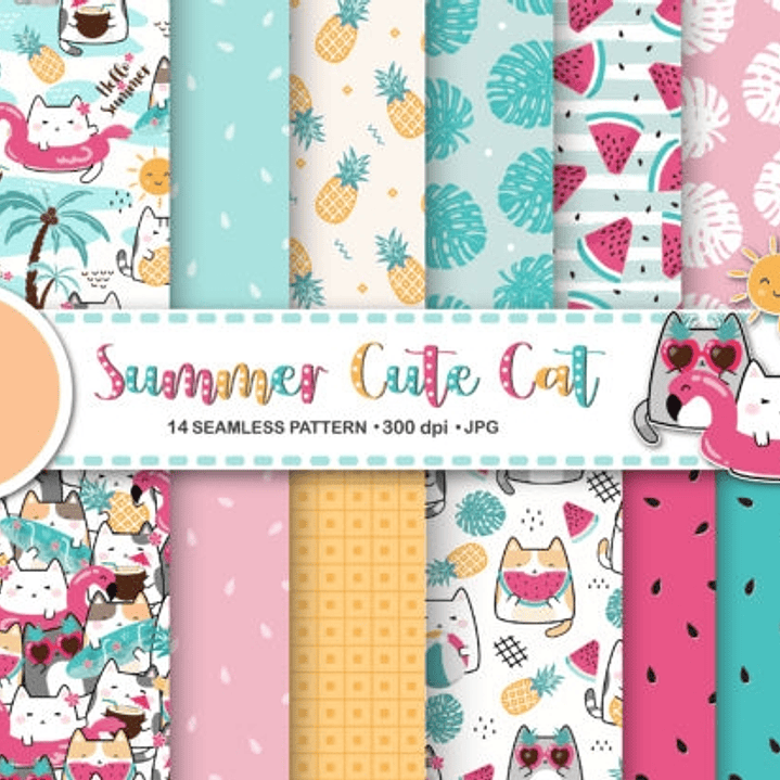 Kit Digital Papéis Gato Tropical  1