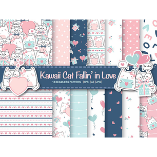 Kit Digital Papéis Gatos Coração