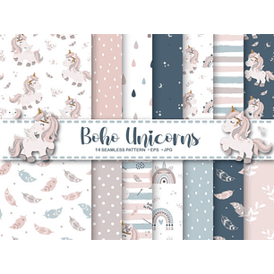 Kit Digital Papéis Unicórnio Boho 