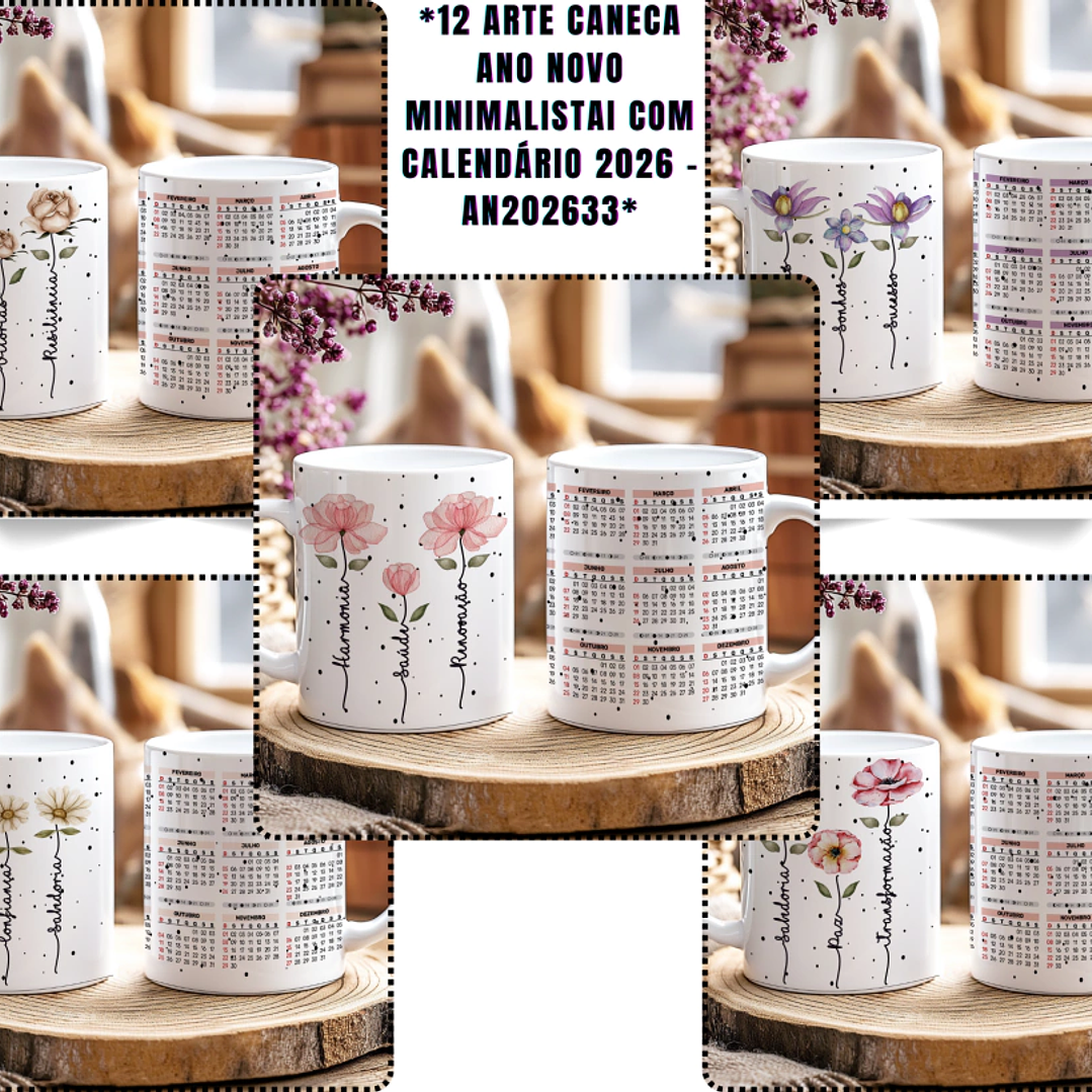 Arquivo Caneca Ano Novo Calendário 2026 Flores  1