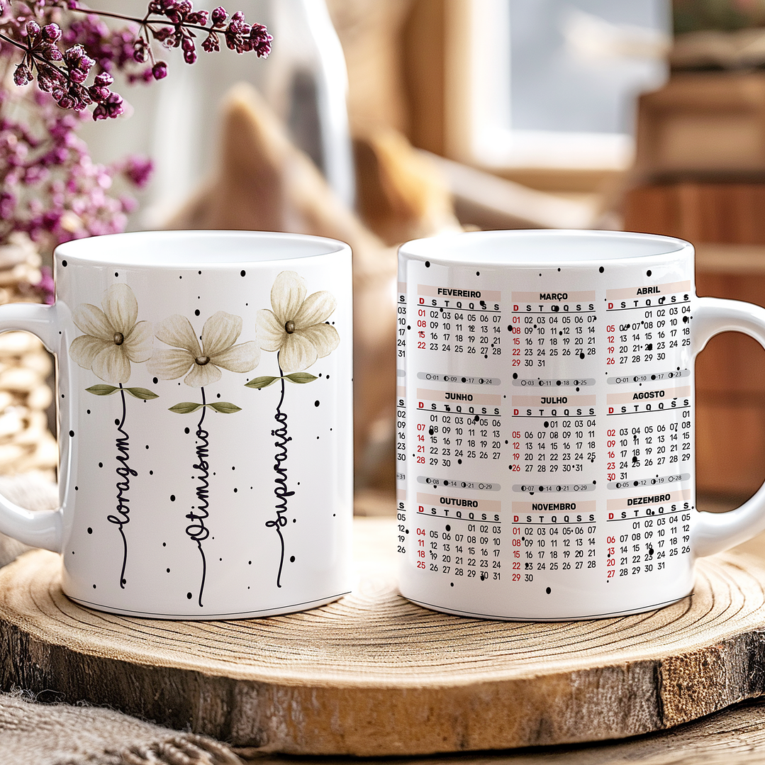 Arquivo Caneca Ano Novo Calendário 2026 Flores  2
