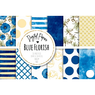 Kit Digital Papéis Flor Azul 