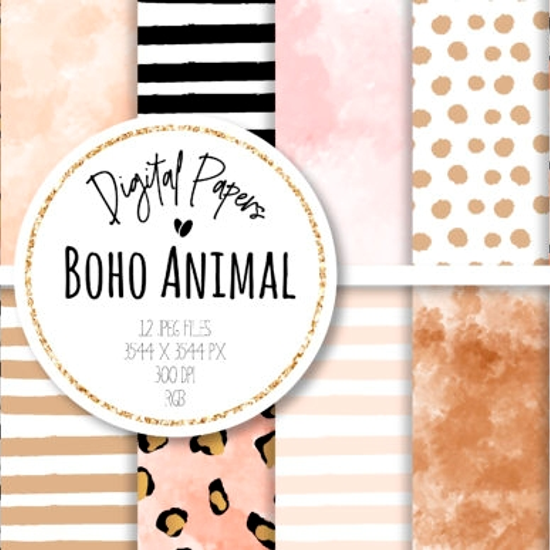 Kit Digital Papéis Boho Animal 1