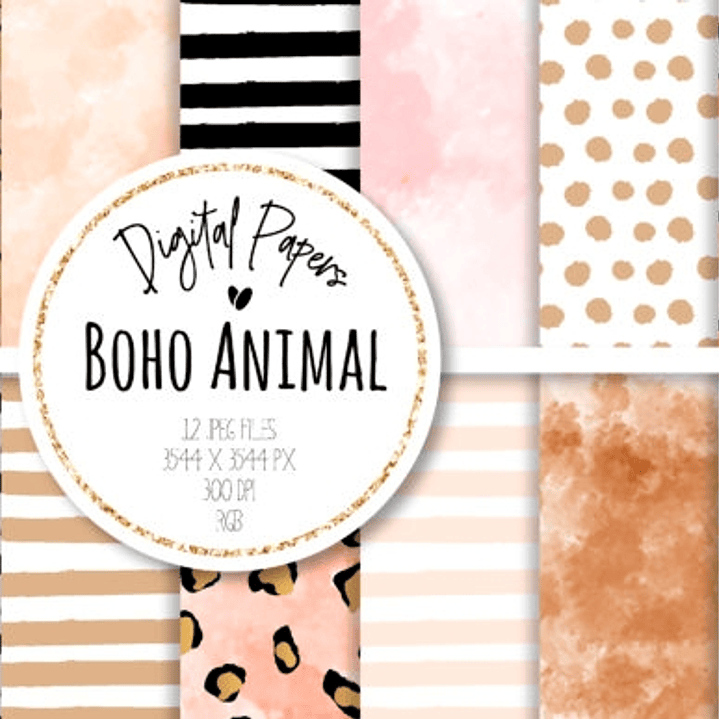 Kit Digital Papéis Boho Animal 1