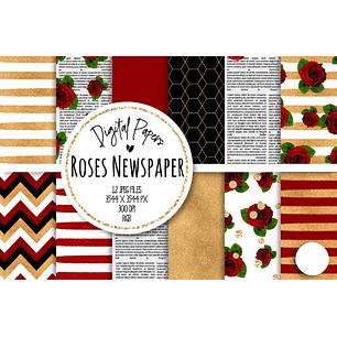 Kit Digital Papéis Jornal Rosas