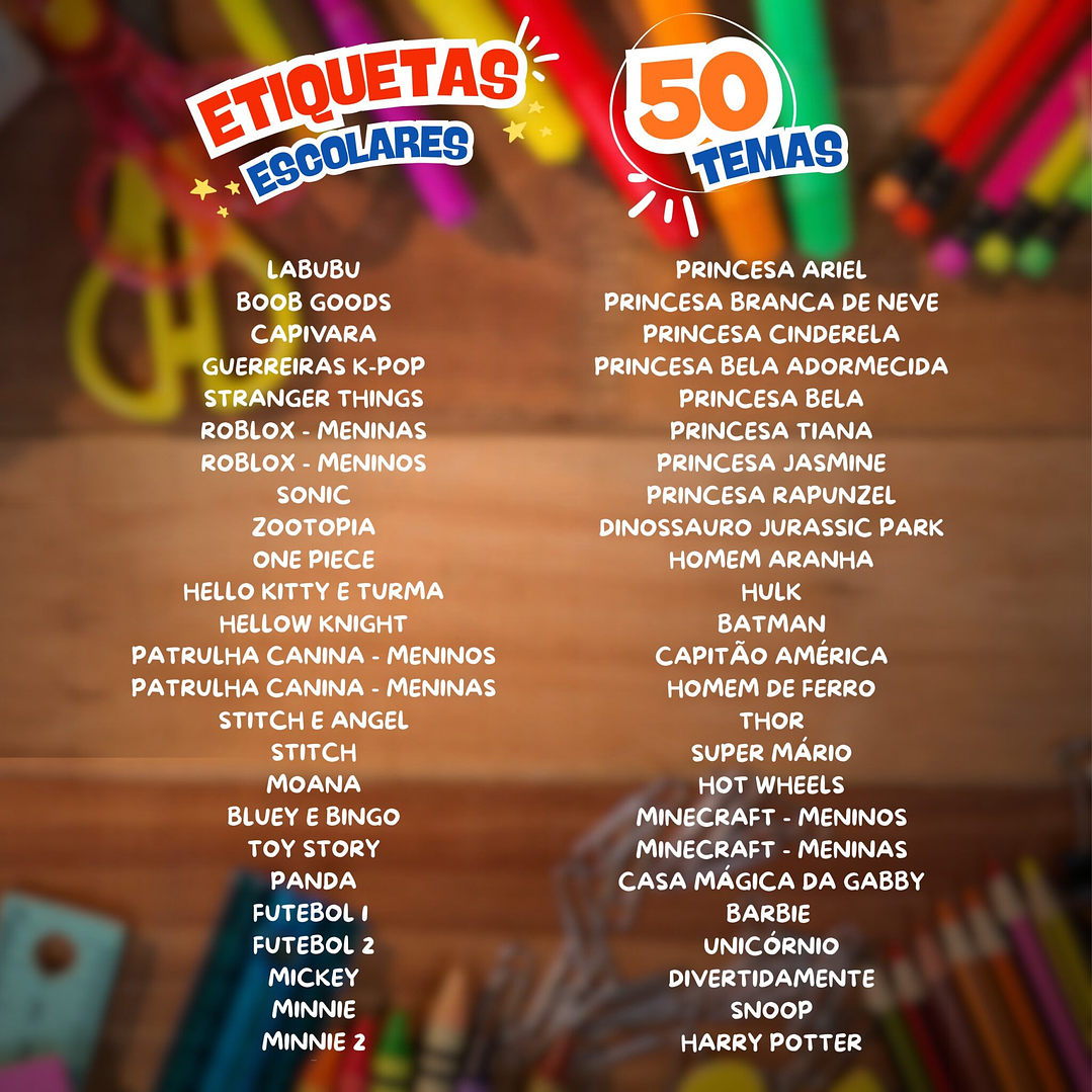 Arquivo Combo Etiqueta Escolar 50 Temas  2