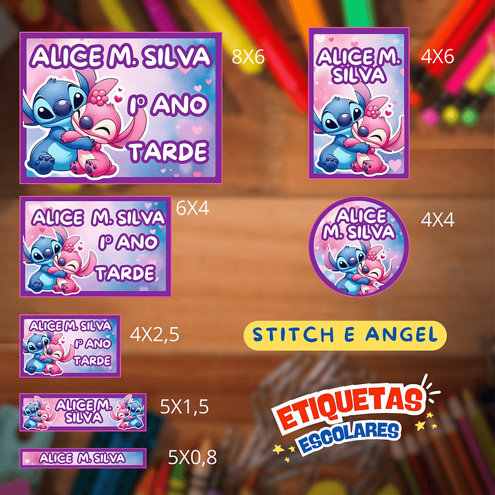 Arquivo Etiqueta Escolar Stitch e Angel 1