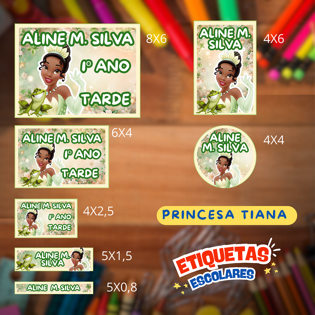 Arquivo Etiqueta Escolar A Princesa e o Sapo Tiana  1