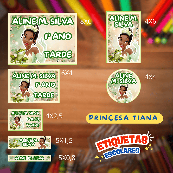 Arquivo Etiqueta Escolar A Princesa e o Sapo Tiana  1