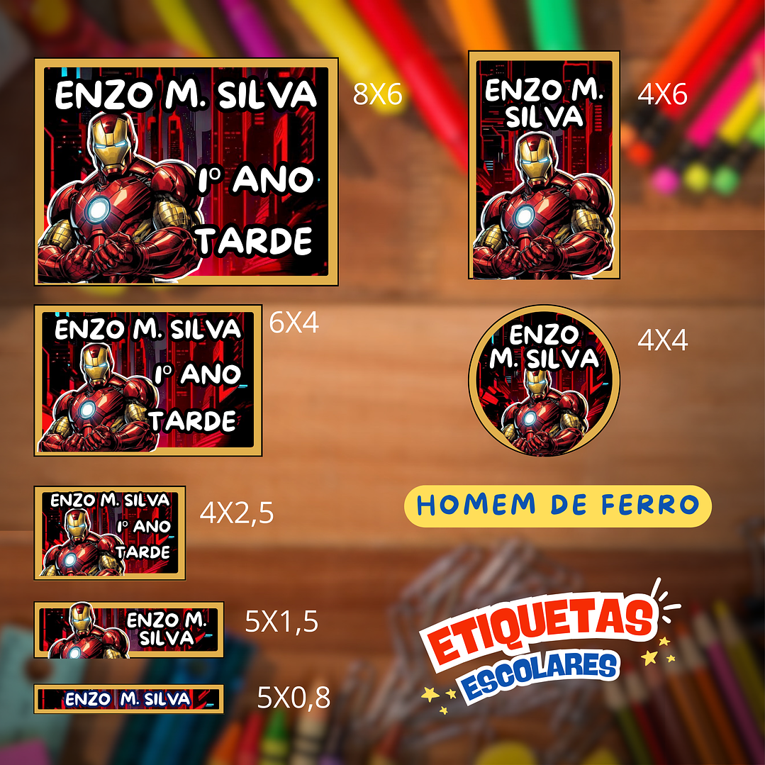Arquivo Etiqueta Escolar Homem de Ferro 1