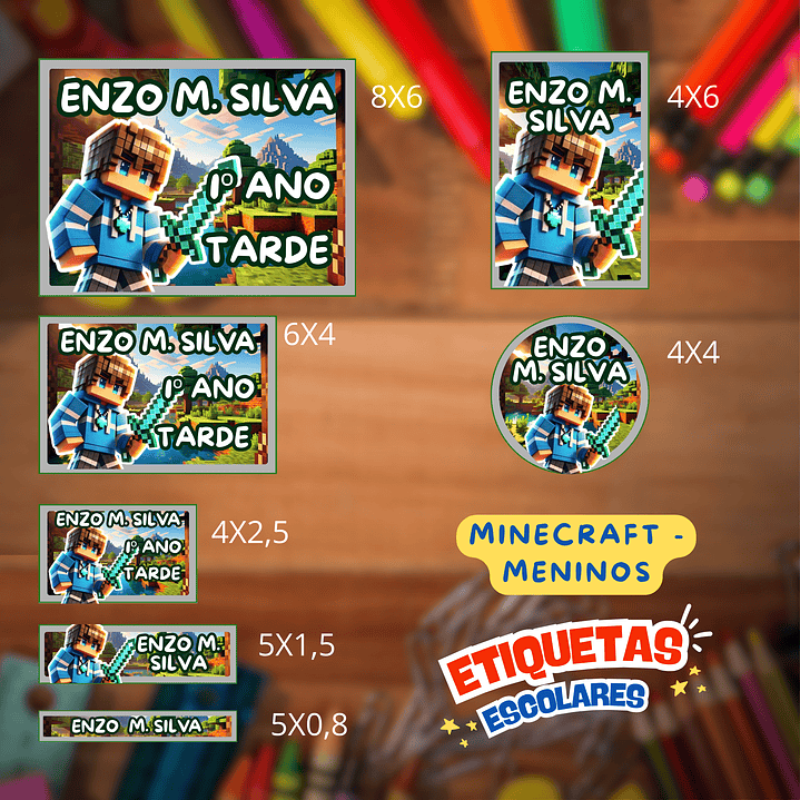 Arquivo Etiqueta Escolar Minecraft  1