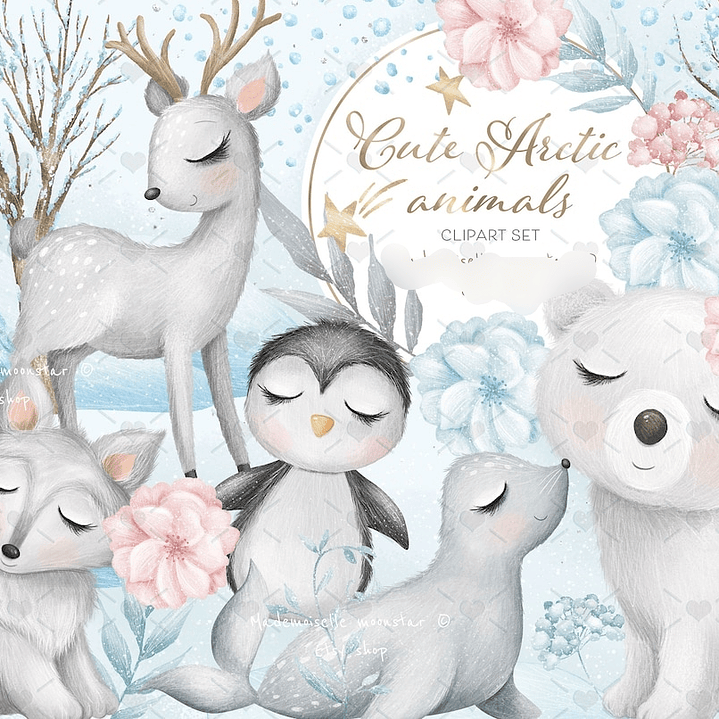 Kit Digital Animais Fofos da Antártica 1