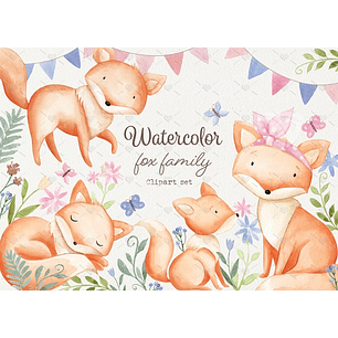 Kit Digital Família Raposa Aquarela