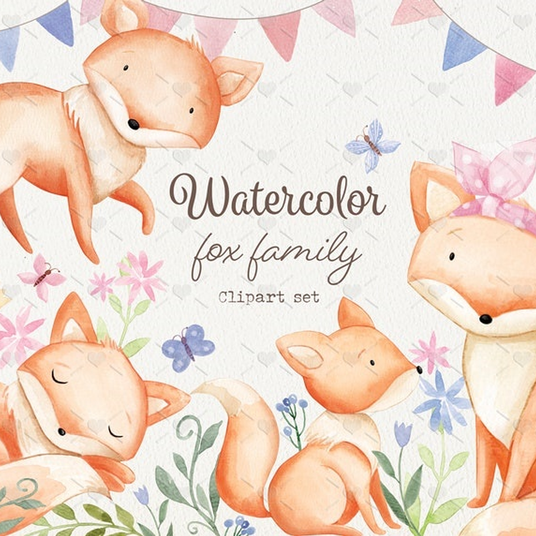 Kit Digital Família Raposa Aquarela 1