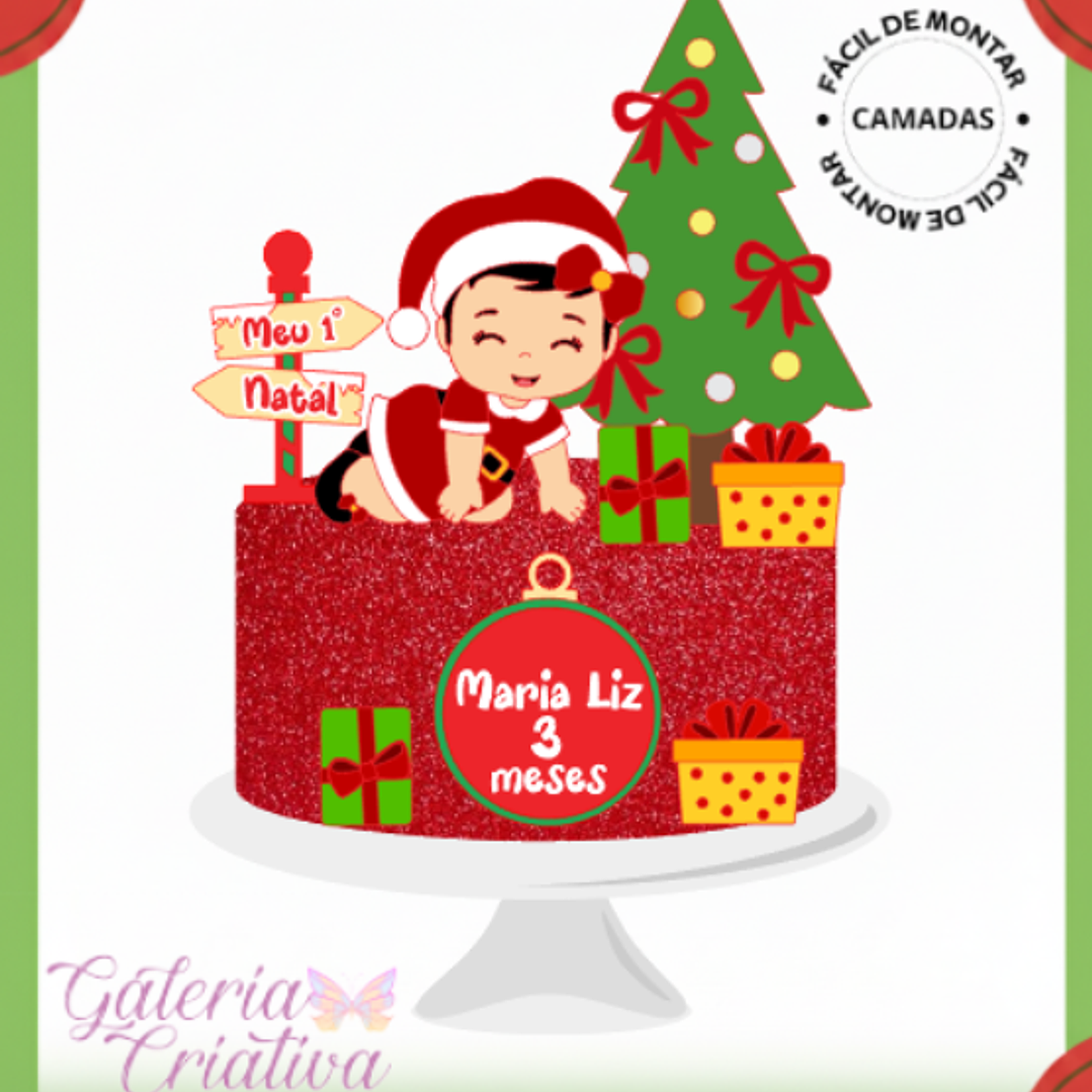 Arquivo Topo de Bolo Primeiro Natal Menina engatinhando 1