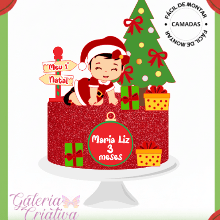 Arquivo Topo de Bolo Primeiro Natal Menina engatinhando 1