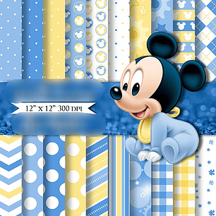 Kit Digital Papéis Mickey Mouse Azul Bebê