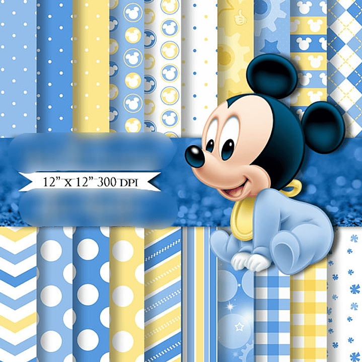 Kit Digital Papéis Mickey Mouse Azul Bebê 1