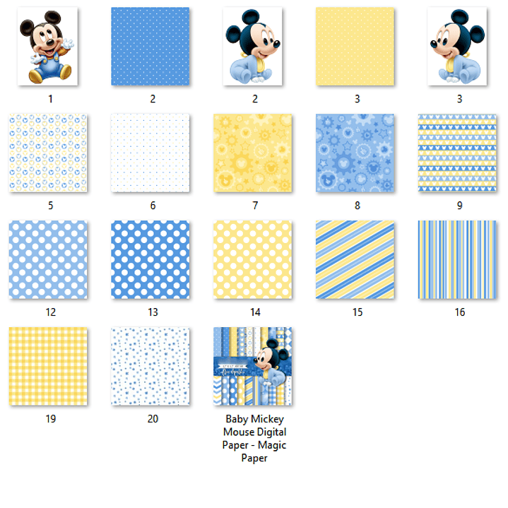 Kit Digital Papéis Mickey Mouse Azul Bebê 2
