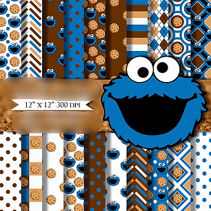 Kit Digital Papéis Cookie Monster 