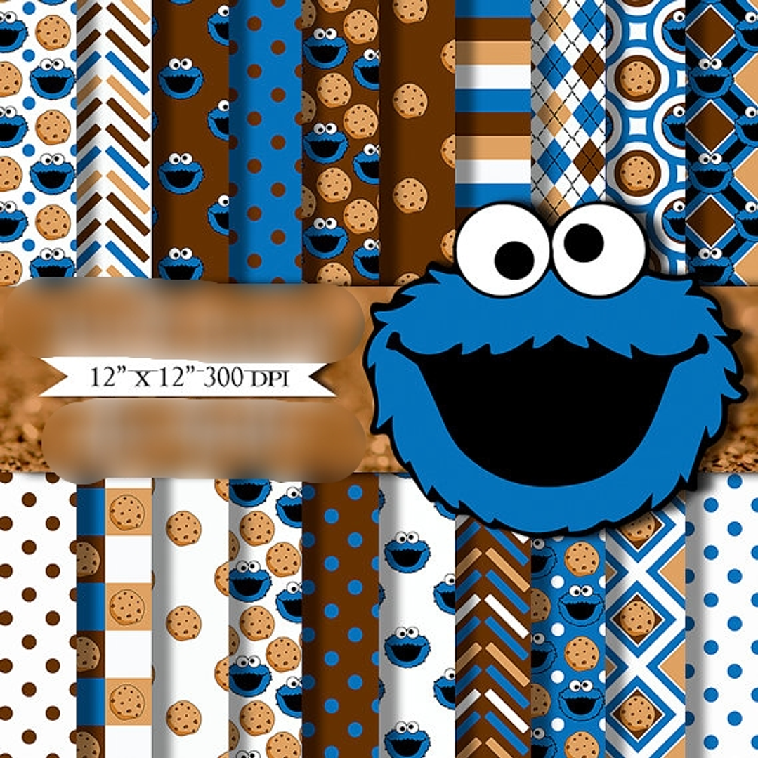 Kit Digital Papéis Cookie Monster  1