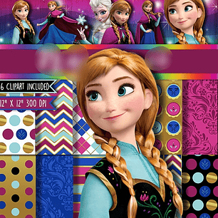 Kit Digital Papéis Frozen Anna