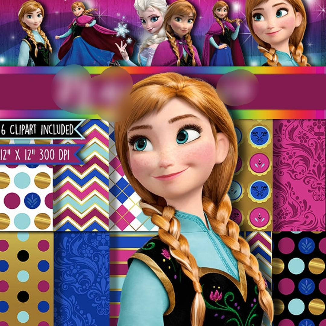 Kit Digital Papéis Frozen Anna 1