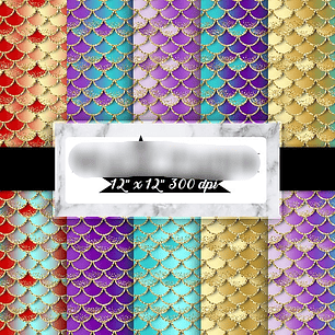 Kit Digital Papéis Escamas de Sereias Brilhosas 