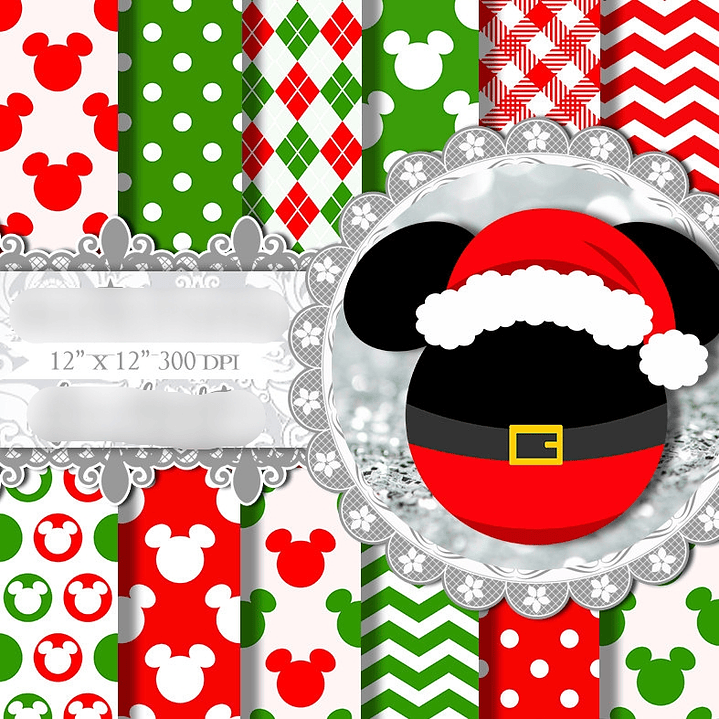 Kit Digital Papéis Mickey Mouse Natal 1
