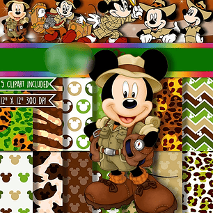 Kit Digital Papéis Mickey Mouse Safari