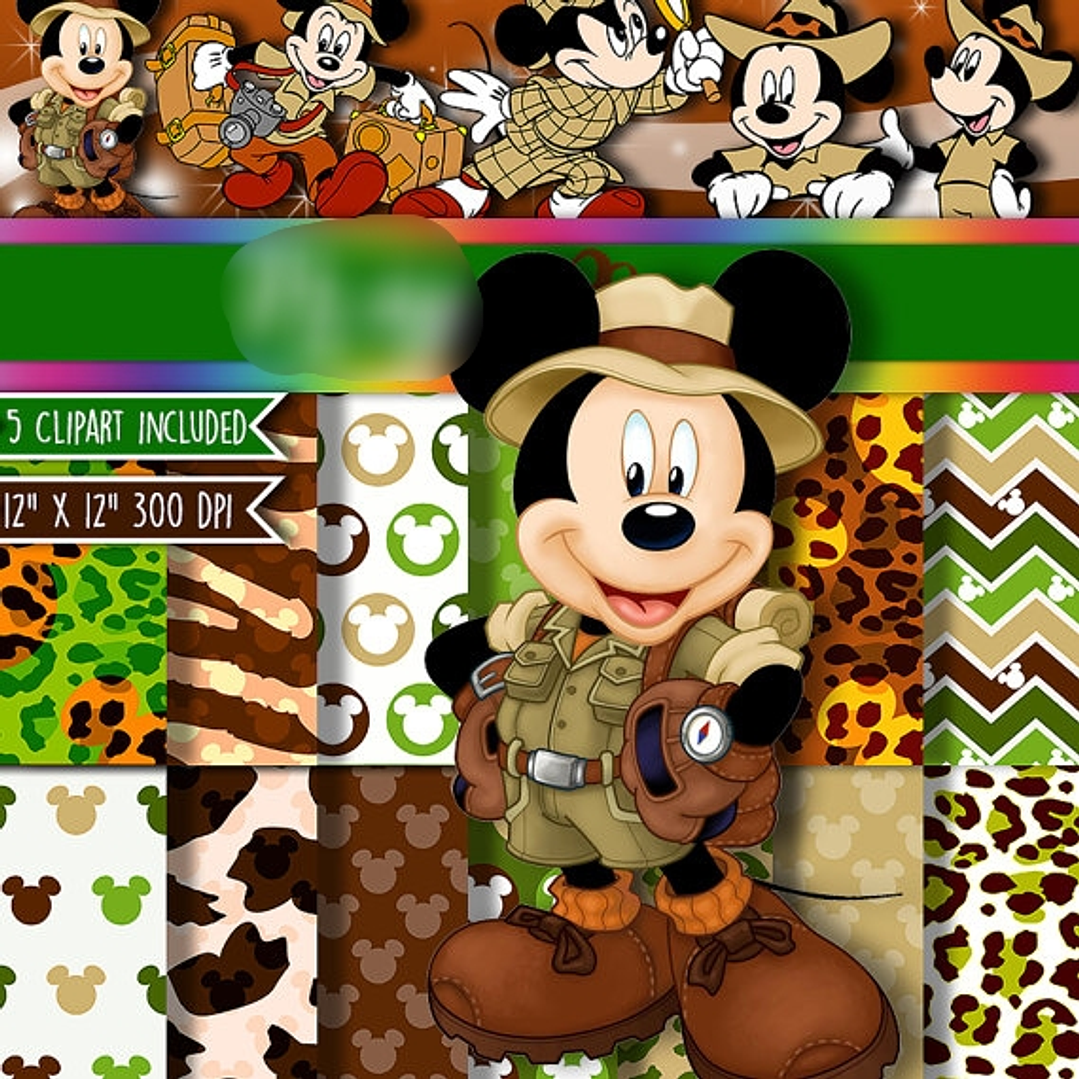 Kit Digital Papéis Mickey Mouse Safari 1