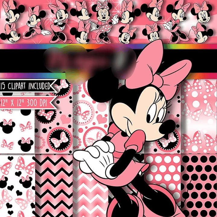 Kit Digital Papeís Minnie Mouse Pink 1