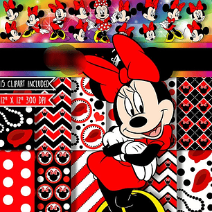 Kit Digital Papéis Minnie Mouse Vermelho 