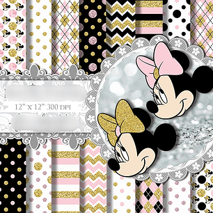 Kit Digital Papéis Minnie Mouse Ouro Rosa 