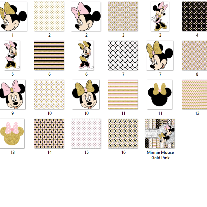Kit Digital Papéis Minnie Mouse Ouro Rosa  2