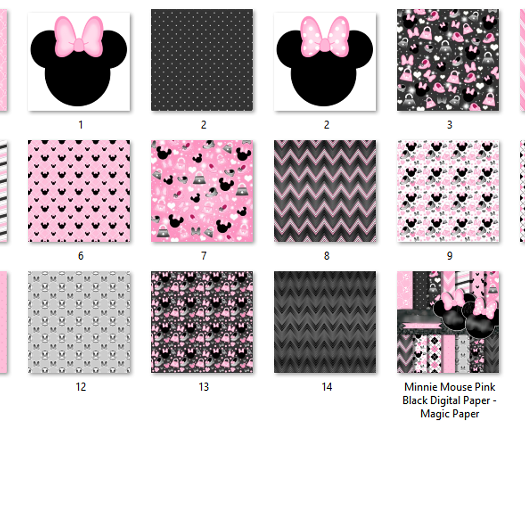 Kit Digital Papéis Minnie Mouse Preto com Rosa  2