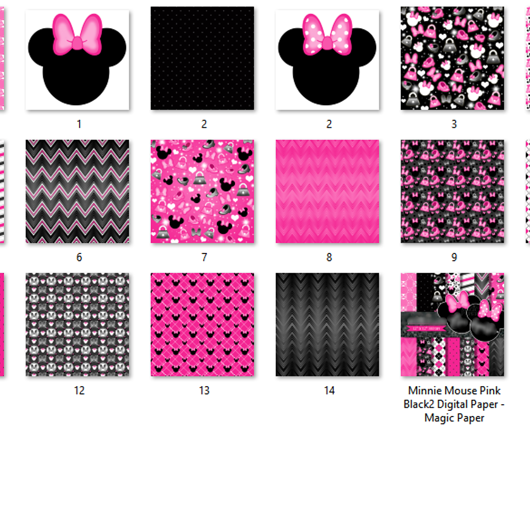 Kit Digital Papéis Minnie Mouse Preto com Rosa  2