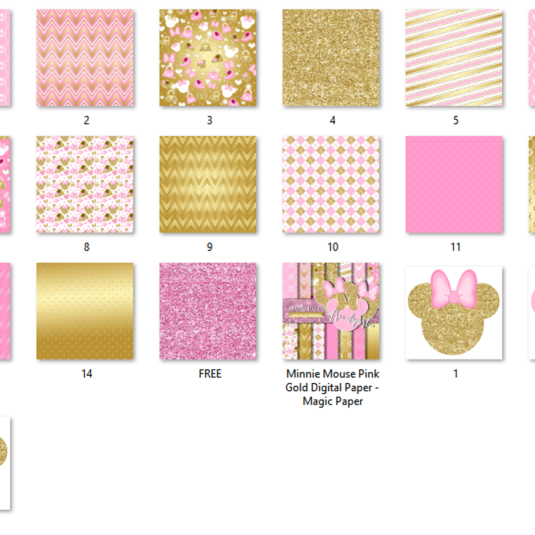 Kit Digital Papéis Minnie Mouse Ouro e Rosa  2