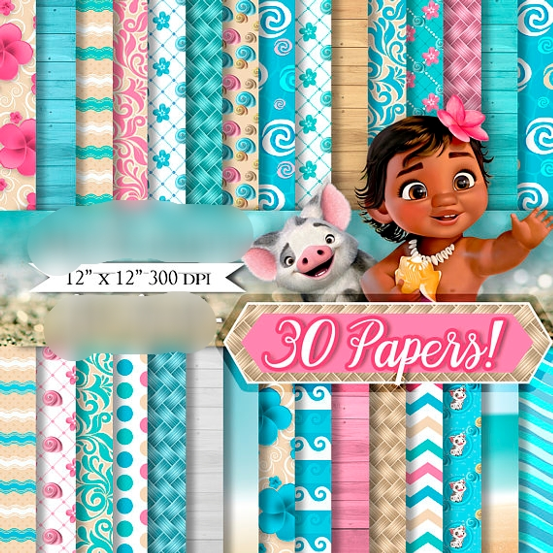 Kit Digital Papéis Moana Bebê 1