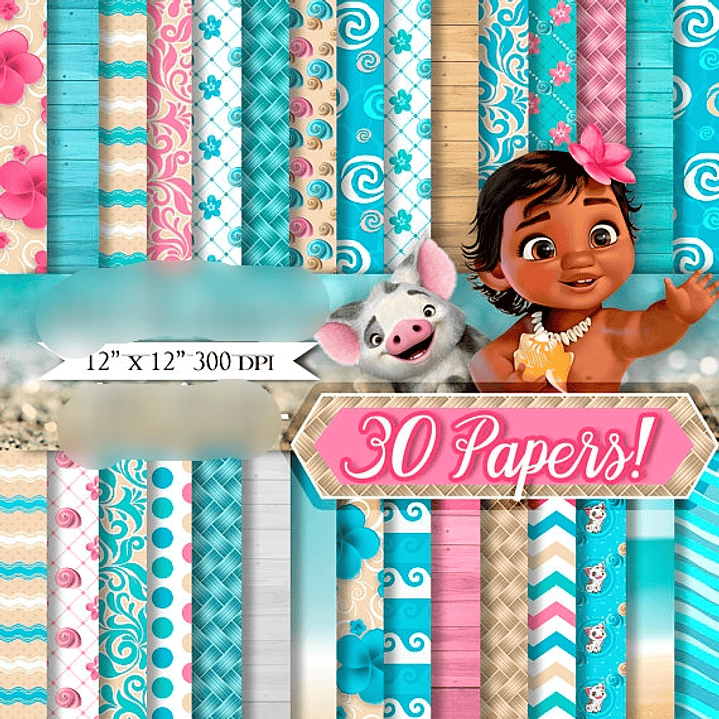 Kit Digital Papéis Moana Bebê 1